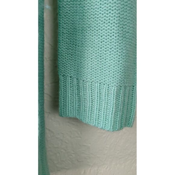New Directions Mint Green Cable Knit‎ Sweater Tunic Large Fringe Cowl Neck Split - Picture 4 of 12